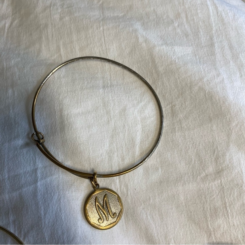 Alex and Ani Gold Tone Initial " M " Charm Bangle Bracelet
